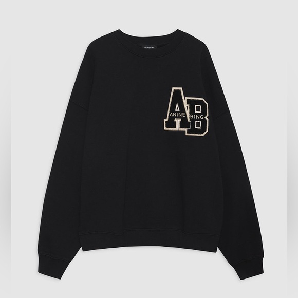 Anine Bing Miles Oversized Letterman Sweatshirt Black Cotton Size Medium - Picture 3 of 10